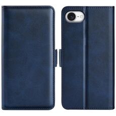 Per iPhone 16e Custodia in pelle con chiusura magnetica orizzontale a doppio lato (blu scuro)