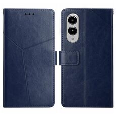 Per Samsung Galaxy S25 Edge 5G Custodia per telefono in pelle con motivo a forma di Y (blu)