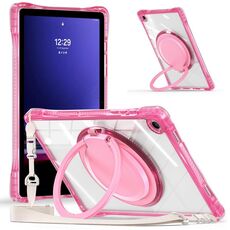 Per Samsung Galaxy Tab A9+ Custodia per tablet con anello di rotazione TPU ibrida trasparente per PC (rosso rosa)
