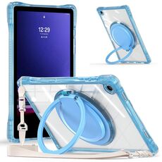 Per Samsung Galaxy Tab A9+ Custodia per tablet in TPU ibrida trasparente con maniglia ad anello rotante (azzurro chiaro)