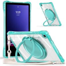 Per Samsung Galaxy Tab A9+ Custodia per tablet in TPU ibrida trasparente per PC con maniglia ad anello rotante (verde chiaro)