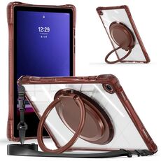 Per Samsung Galaxy Tab A9+ Custodia per tablet in TPU ibrida trasparente per PC con maniglia ad anello rotante (cioccolato)