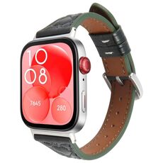 Per Huawei Watch Fit 3 Cinturino in pelle goffrata a forma di cuore con connettore metallico (verde foresta)