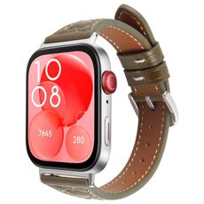 Per Huawei Watch Fit 3 Cinturino in pelle goffrata a forma di cuore con connettore metallico (verde retrò)