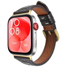 Per Huawei Watch Fit 3 Cinturino in pelle goffrata a forma di cuore con connettore metallico (nero)