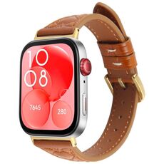 Per Huawei Watch Fit 3 Cinturino in pelle goffrata a forma di cuore con connettore metallico (marrone)