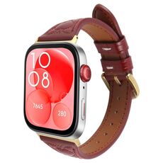 Per Huawei Watch Fit 3 Cinturino in pelle goffrata a forma di cuore con connettore metallico (rosso vino)