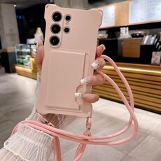 Per Samsung Galaxy S24 Ultra 5G Liquid TPU Card Bag Custodia antiurto per telefono a quattro angoli (rosa)