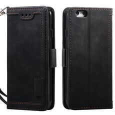 Per iPhone 16e Custodia in pelle con chiusura a scatto orizzontale e retro splicing (nero)