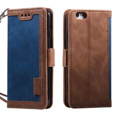 Per iPhone 16e Custodia per telefono in pelle con chiusura a scatto orizzontale e retro splicing (blu)