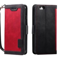 Per iPhone 16e Retro Splicing Custodia per telefono in pelle con flip orizzontale (rosso)