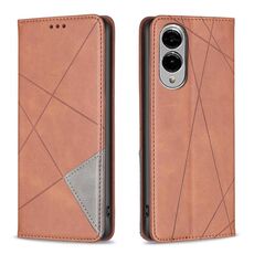 Per Samsung Galaxy S25 Edge 5G Custodia magnetica in pelle con trama a rombo (marrone)