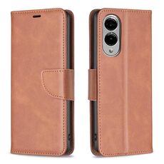 Per Samsung Galaxy S25 Edge 5G Custodia per telefono in pelle di agnello con texture a flip di colore puro (marrone)