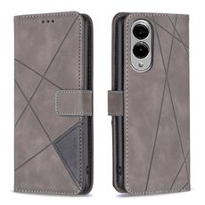 Per Samsung Galaxy S25 Edge 5G Custodia per telefono in pelle con fibbia magnetica e trama a rombi (grigio)