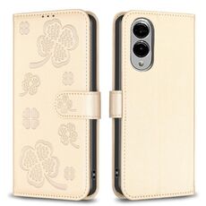 Per Samsung Galaxy S25 Edge 5G Custodia per telefono in pelle goffrata a quattro foglie (oro)