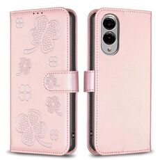 Per Samsung Galaxy S25 Edge 5G Custodia per telefono in pelle goffrata a quattro foglie (rosa)