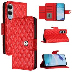 Per Samsung Galaxy S25 Edge 5G Custodia per telefono in pelle con texture rombica e cordino (rosso)