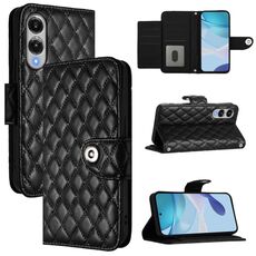 Per Samsung Galaxy S25 Edge 5G Custodia per telefono in pelle con texture rombica e cordino (nero)