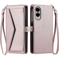 Per Samsung Galaxy S25 Edge 5G Portafoglio Multi-Slot per Scheda Custodia in Pelle per Telefono con Lanyard (Oro Rosa)