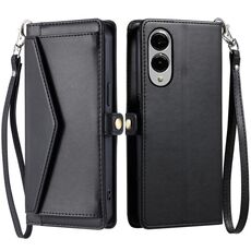 Per Samsung Galaxy S25 Edge 5G Portafoglio Multi-Slot per Scheda Custodia in Pelle per Telefono con Laccetto (Nero)