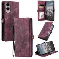 Per Samsung Galaxy S25 Edge 5G Custodia in pelle goffrata Skin Feel Totem (rosso vino)