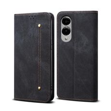 Per Samsung Galaxy S25 Edge 5G Custodia in pelle con flip orizzontale stile casual con texture denim (nero)