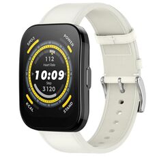 For Amazfit Bip 5 / GTR 4 Press Button 22mm Leather Watch Band(White)