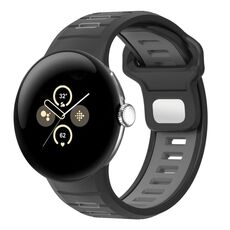 For Google Pixel Watch 3 45mm Two Color Reverse Buckle Silicone Watch Band(Black Gray)