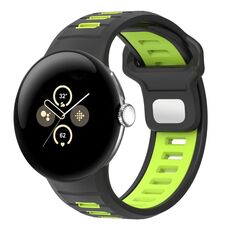 For Google Pixel Watch 3 45mm Two Color Reverse Buckle Silicone Watch Band(Black Lime)