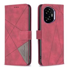 Custodia per telefono in pelle con texture a rombi e fibbia magnetica per Honor 300 (rosso)