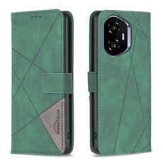 Custodia per telefono in pelle con texture a rombi e fibbia magnetica per Honor 300 (verde)