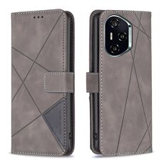 Per Honor 300 Pro / 300 Ultra Custodia per telefono in pelle con fibbia magnetica e trama a rombi (grigio)
