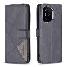 Per Honor 300 Pro / 300 Ultra Custodia per telefono in pelle con fibbia magnetica e trama a rombi (nero)