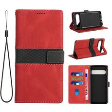 Per Google Pixel 8 Pro Custodia per telefono in pelle con cuciture a griglia e cordino (rosso)