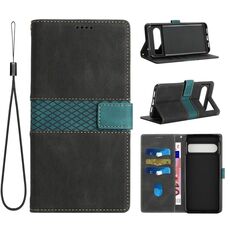 Per Google Pixel 8 Pro Custodia in pelle con cuciture a griglia e cordino (nero)