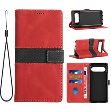 Per Google Pixel 8 Custodia in pelle con cuciture a griglia e cordino (rosso)