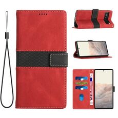 Per Google Pixel 7a Custodia in pelle con cuciture a griglia e cordino (rosso)