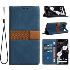 Per Google Pixel 7 Pro Custodia in pelle con cuciture a griglia e cordino (blu)