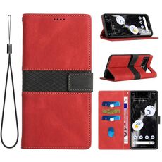 Per Google Pixel 7 Pro Custodia per telefono in pelle con cuciture a griglia e cordino (rosso)
