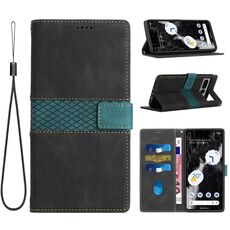 Per Google Pixel 7 Pro Custodia in pelle con cuciture a griglia e cordino (nero)