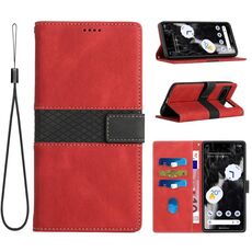 Per Google Pixel 7 Custodia in pelle con cuciture a griglia e cordino (rosso)