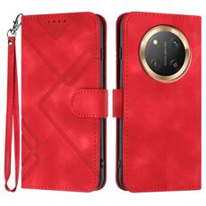 Custodia per telefono in pelle con motivo a linea globale per Honor X9c (rosso)