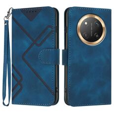 Custodia per telefono in pelle con motivo a linee globali per Honor X9c (blu reale)