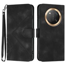 Custodia per telefono in pelle con motivo a linea globale per Honor X9c (nero)