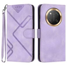 Custodia per telefono in pelle con motivo a linee globali per Honor X9c (viola chiaro)