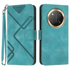 Custodia per telefono in pelle con motivo a linee globali per Honor X9c (azzurro chiaro)