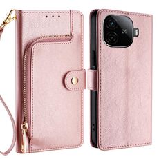 Per vivo iQOO Z9 Turbo Custodia in pelle con cerniera (oro rosa)