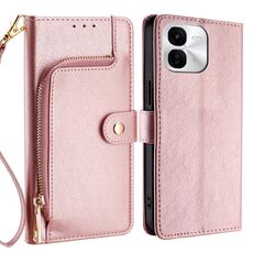 Per vivo iQOO Z9x 5G Custodia in pelle con cerniera (oro rosa)