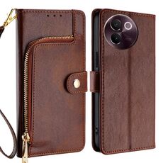 Per vivo V30e 5G Global Zipper Bag Custodia in pelle per telefono (marrone)