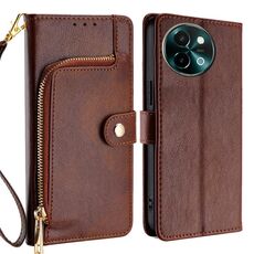 Per vivo Y38 5G / T3x Global Zipper Bag Custodia in pelle per telefono (marrone)